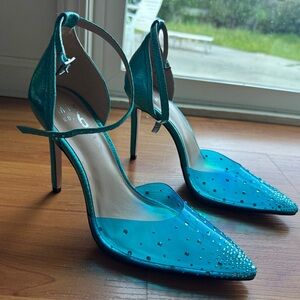 Mix No. 6 Teal Pointed-Toe Crystal Ankle-Strap Heels